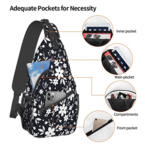 GTEVUTS Navy Blue Floral Crossbody Bags for Women Men, Fashion Stylish Funny Sling Bag Backpack Daypack Lightweight Chest Bag Daypack Hiking Hiking Cycling Casual Shoulder Bags , Small