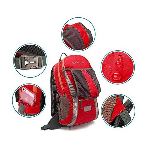 LOCALLION 20L Hiking Daypack Ultralight Bike Rucksack Backpack Outdoor Sports Daypack for Running (red)