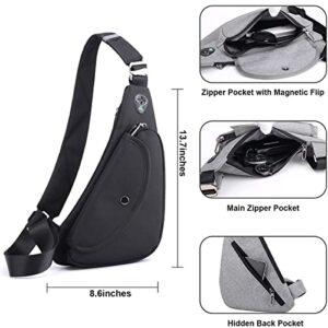 Sling Bag Slim Shoulder Bag Personal Pocket Bag Small Backpack Crossbody Chest Bags for Travel Hiking Casual Daypack (Black)
