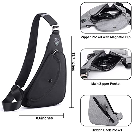 Sling Bag Slim Shoulder Bag Personal Pocket Bag Small Backpack Crossbody Chest Bags for Travel Hiking Casual Daypack (Black)