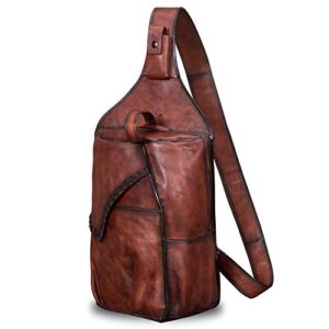 genuine leather sling bag for men vintage handmade crossbody chest bag casual daypack hiking backpack motorcycle pack (coffee)