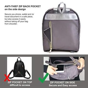 MEB My Ever Bag Lightweight 11.5" Nylon Mini Backpack for Women with hidden anti theft pocket on the back | waterproof | Mochila de Mujer (Gray)