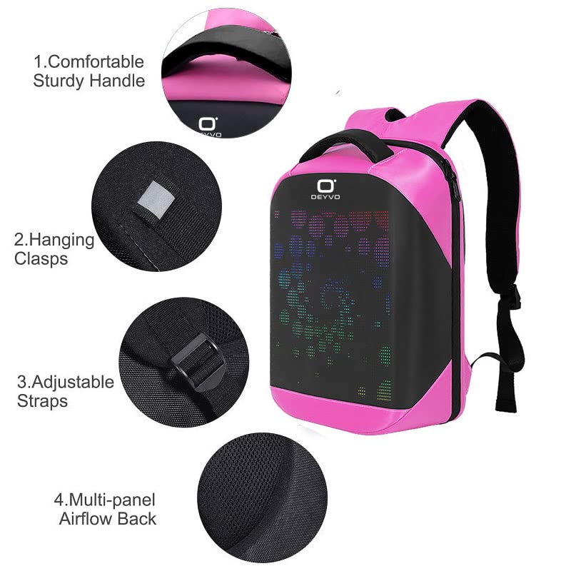 DEYVO Pink Smart LED Backpack, Customizable Laptop Backpack, Travel Laptop Backpack For Adult and College Students. Need Plug in the power bank to use,15.5Inch laptop.18L