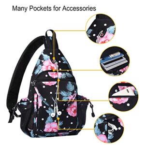 MOSISO Sling Backpack, Impatiens Crossbody Travel Hiking Daypack Chest Bag with Anti-theft Pocket, Black