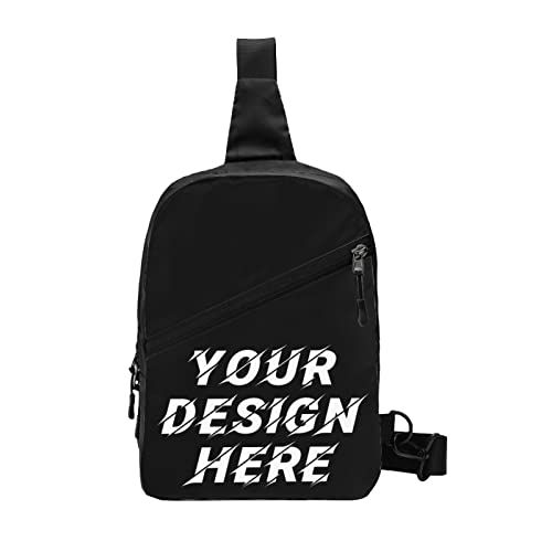 Custom Sling Bags With You Logo Text Picture Personalized Chest Bags Travel Business Shopping Sport MensCustom Chest Bags, Black