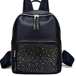 Zzfab PU Leather Rhinestone Backpack Black