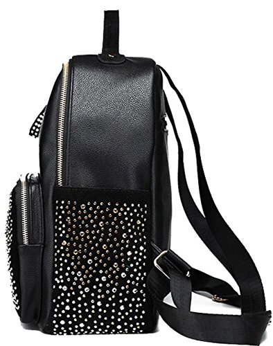 Zzfab PU Leather Rhinestone Backpack Black