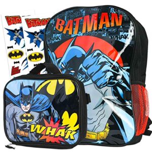 batman backpack and lunch box set for kids ~ deluxe 16″ batman backpack with insulated lunch bag and stickers (batman school supplies bundle)
