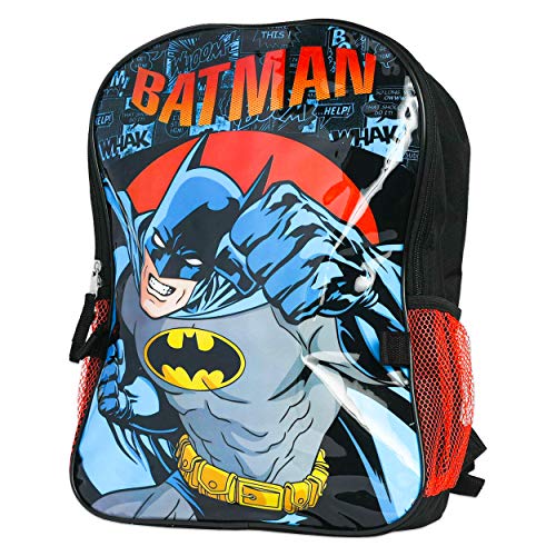 Batman Backpack and Lunch Box Set for Kids ~ Deluxe 16" Batman Backpack with Insulated Lunch Bag and Stickers (Batman School Supplies Bundle)