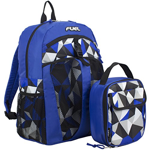 FUEL Backpack & Lunch Bag Bundle, Royal Blue/Crystal Clear Print