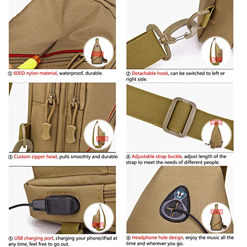 CamGo Small Tactical Chest Sling Bag One Strap Crossbody Daypack Shoulder Backpack for Sport Daily