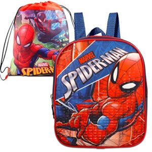 fast forward spiderman backpack for boys 4-6 set – spiderman travel bag bundle with 11” mini spiderman backpack, spiderman drawstring bag | spiderman backpack toddler