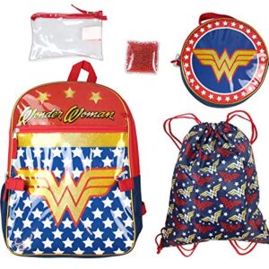 DC Comics Wonder Woman Backpack Lunch Bag Pencil Case Drawstring Sportpack 5pc Set