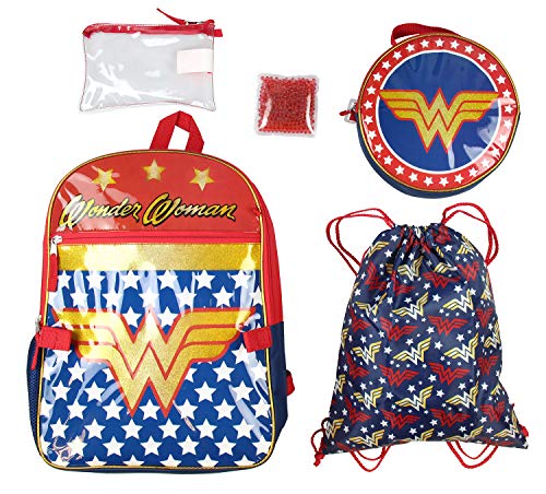 DC Comics Wonder Woman Backpack Lunch Bag Pencil Case Drawstring Sportpack 5pc Set