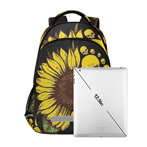 Skull & Sunflowers Backpacks Lightweight Laptop Backpack School Book Bag Travel Hiking Daypack for Women Men Teens Kids