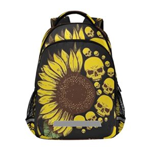 Skull & Sunflowers Backpacks Lightweight Laptop Backpack School Book Bag Travel Hiking Daypack for Women Men Teens Kids