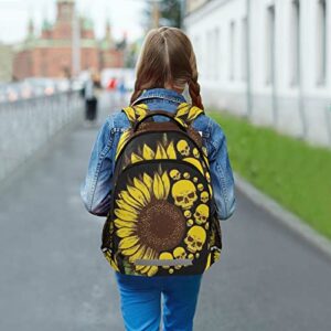 Skull & Sunflowers Backpacks Lightweight Laptop Backpack School Book Bag Travel Hiking Daypack for Women Men Teens Kids