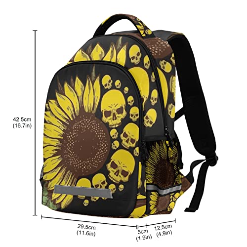 Skull & Sunflowers Backpacks Lightweight Laptop Backpack School Book Bag Travel Hiking Daypack for Women Men Teens Kids