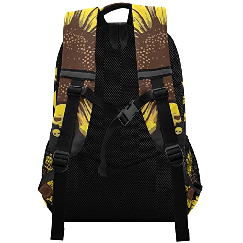 Skull & Sunflowers Backpacks Lightweight Laptop Backpack School Book Bag Travel Hiking Daypack for Women Men Teens Kids