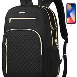 YAMTION Backpack Women Laptop,School Backpack Teen Girls Bookbag with USB for Uni College Students Teacher Business Work,Black