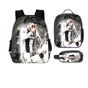 wriggy kid teen cristiano ronaldo 3 in 1 school backpack,lightweight outdoor rucksack with lunch box pencil case, one size