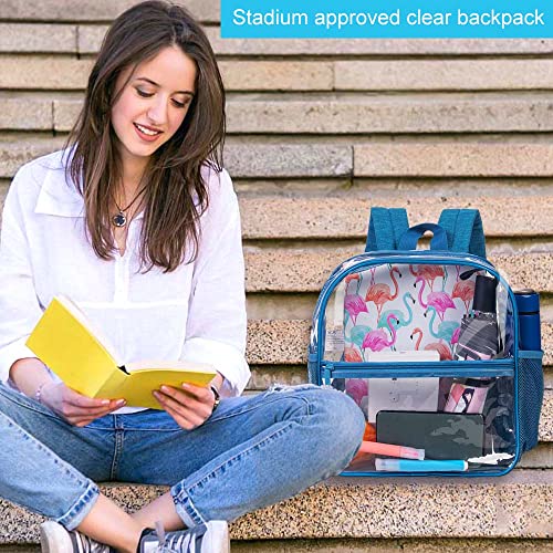 WZLVO Clear Backpack 12x12x6 Stadium Approved, Small Heavy Duty Transparent Bookbag, See Through PVC School Bag - Blue