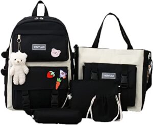 rcuyyl kawaii backpack pendants and pins accessories 5pcs set cute kawaii rucksack for school bag cute aesthetic backpack 17in travel rucksack school bag (black 5pcs)