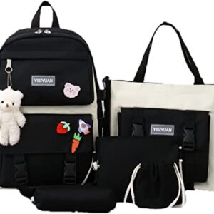 Rcuyyl Kawaii Backpack Pendants and Pins Accessories 5Pcs Set Cute Kawaii Rucksack for School Bag Cute Aesthetic Backpack 17in Travel Rucksack School Bag (Black 5pcs)