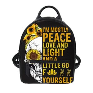hugs idea sunshine sunflower skull print mini leather backpack purse for women ladies with shoulder straps casual dailypacks