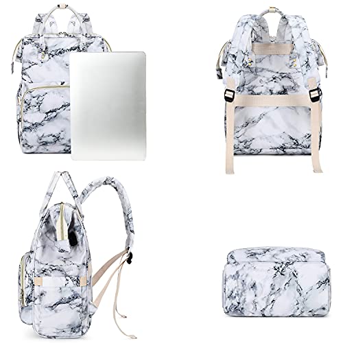 CAMTOP Travel Laptop Backpack with USB Charging Women Girls 15.6 Inch Lightweight College School bookbag (Marble)