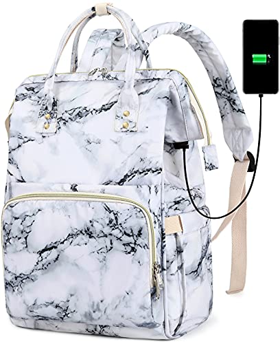 CAMTOP Travel Laptop Backpack with USB Charging Women Girls 15.6 Inch Lightweight College School bookbag (Marble)