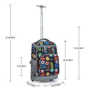 Tilami Rolling Backpack 18 inch with Pencil Case Wheeled Laptop Bag, Sport Balls