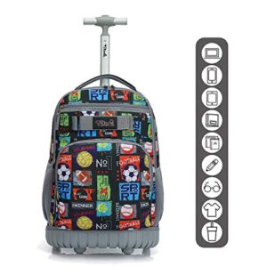 Tilami Rolling Backpack 18 inch with Pencil Case Wheeled Laptop Bag, Sport Balls