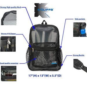 K-Cliffs Heavy Duty Classic Gym Student Mesh See Through Netting Backpack | Padded Straps | Black