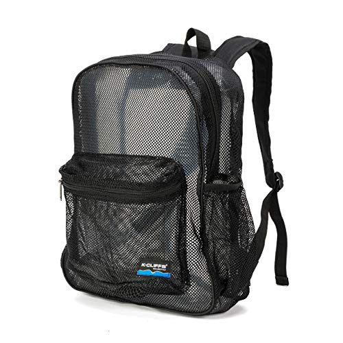 K-Cliffs Heavy Duty Classic Gym Student Mesh See Through Netting Backpack | Padded Straps | Black