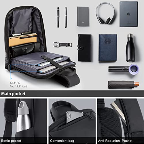 Kingsons Sling Bag Large-Capacity Shoulder Bag Crossbody Bag Casual Chest Bag For Men With USB Charging Port Ipad Cross Bag Anti-Theft Travel Hiking Waterproof,Business Package Accommodates 13.3" PC