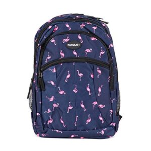 parquet novelty school & travel backpack for outdoors, luggage, laptops – adults and teens sports bookbag, flamingo, (navy)