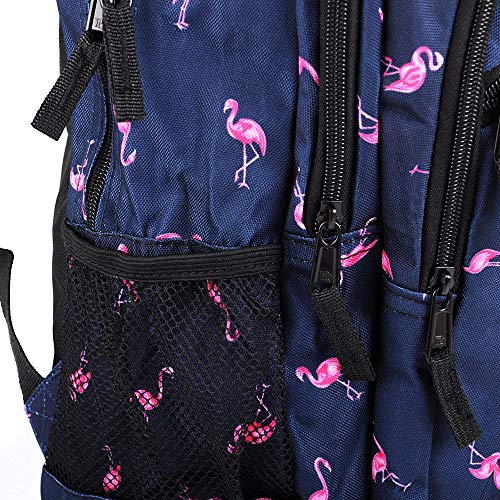 Parquet Novelty School & Travel Backpack For Outdoors, Luggage, Laptops - Adults and Teens Sports Bookbag, Flamingo, (Navy)