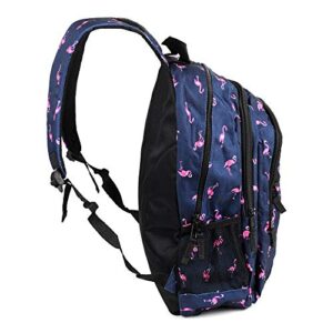Parquet Novelty School & Travel Backpack For Outdoors, Luggage, Laptops - Adults and Teens Sports Bookbag, Flamingo, (Navy)