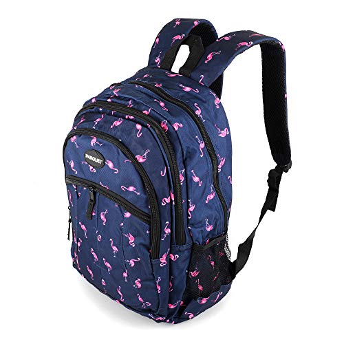 Parquet Novelty School & Travel Backpack For Outdoors, Luggage, Laptops - Adults and Teens Sports Bookbag, Flamingo, (Navy)