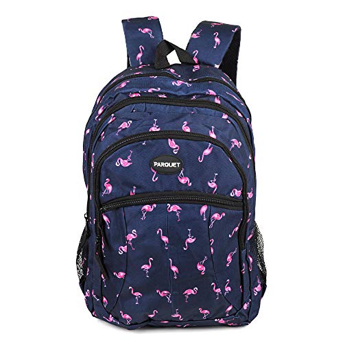 Parquet Novelty School & Travel Backpack For Outdoors, Luggage, Laptops - Adults and Teens Sports Bookbag, Flamingo, (Navy)