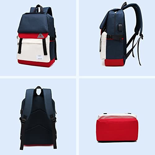 FLYMEI Cool Backpack for Teens, Lightweight Laptop Backpack for Work, Durable Backpack with USB Charging Port (Blue White)