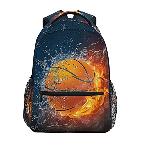 ZOEO Boys School Backpack Burning Basketball Bookbag Bag Hiking Travel Pack for Student 3th 4th 5th Grade Kids with Multiple Pockets Daypack