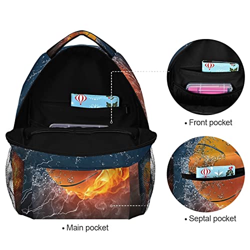 ZOEO Boys School Backpack Burning Basketball Bookbag Bag Hiking Travel Pack for Student 3th 4th 5th Grade Kids with Multiple Pockets Daypack