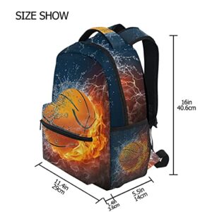 ZOEO Boys School Backpack Burning Basketball Bookbag Bag Hiking Travel Pack for Student 3th 4th 5th Grade Kids with Multiple Pockets Daypack