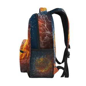 ZOEO Boys School Backpack Burning Basketball Bookbag Bag Hiking Travel Pack for Student 3th 4th 5th Grade Kids with Multiple Pockets Daypack