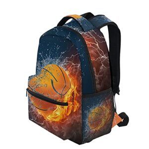 ZOEO Boys School Backpack Burning Basketball Bookbag Bag Hiking Travel Pack for Student 3th 4th 5th Grade Kids with Multiple Pockets Daypack