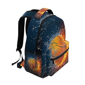 ZOEO Boys School Backpack Burning Basketball Bookbag Bag Hiking Travel Pack for Student 3th 4th 5th Grade Kids with Multiple Pockets Daypack