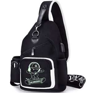 casual sling bag for women men, small chest pack for travel sport college school (skateboard)