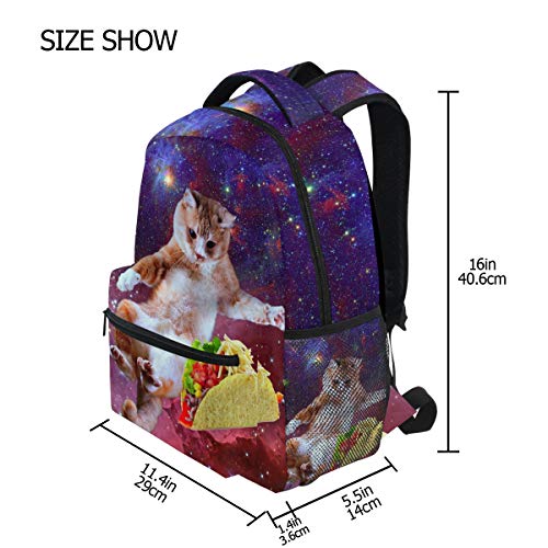 Granbey Space Taco Cat Laptop Backpack - Cute Universe Galaxy Burrito Kitten College Students Bookbags Beautiful Purple Nebula School Bags Travel Computer Notebooks Daypack